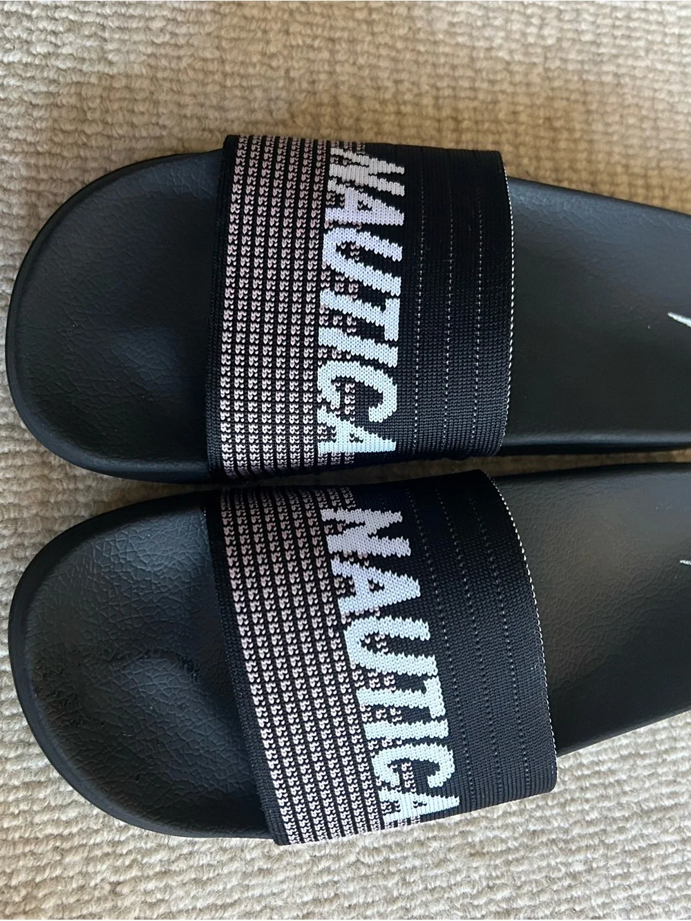 Nautica Black and White Logo Slide Sandals